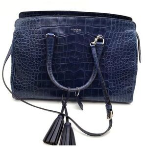 Coach Midnight Blue Croc Embossed Leather 'Lowell' Tote Bag (+COA)